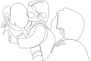 Continuous line drawing of old men and women are spending time with their granddaughter. The girl is kissing her grandfather with joy. One continuous line is the concept