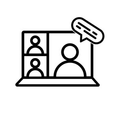 Video conference icon. People on computer screen. Home office in quarantine times. Digital communication. Internet teaching media.