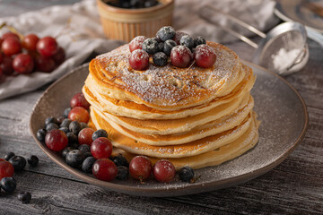 American pancakes with berries