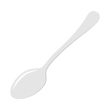 Flat icon with teaspoon. Silver metal spoon vector icon. Side view.