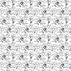 Seamless pattern in kids drawing style of a fabric or surface , with decorative floral, castle   elements, design motifs for in several art textiles, wallpaper, materials, paper on white background - 483353568