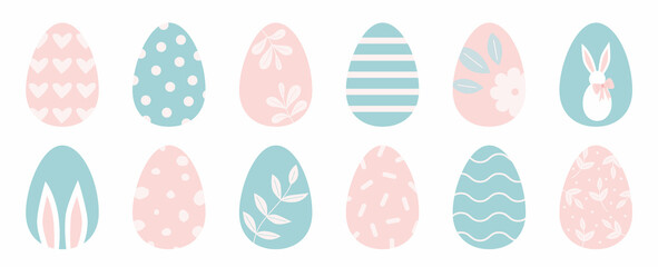Set of easter eggs in in pastel colors