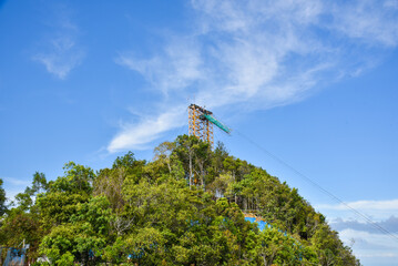 View of cable car tower in the mountain.