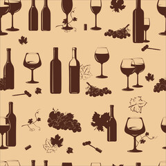 Wine, glass of wine, wine bottles, bunch of grapes, color, pattern