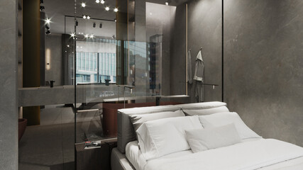Fototapeta na wymiar Luxury modern apartment design. 3D render. Interior visualization. Illustration.