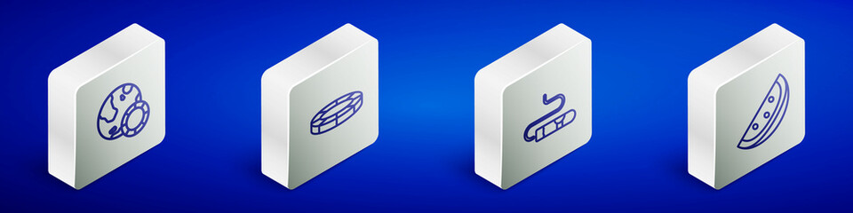 Set Isometric line Casino chips, , Cigar and slot machine with watermelon icon. Vector