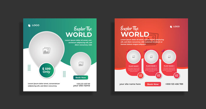 Explore travel agency social media post and web banner template