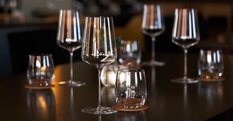 Wineglasses on table in restaurant