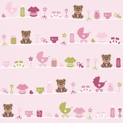 Endlosmuster Teddy Und Babysymbole Mädchen Punkte Rosa Olivgrün © Jan Engel