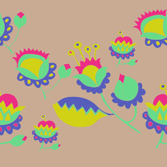 Horizontal arrangement  colored branch, flower . Hand drawn.