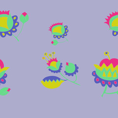 Horizontal arrangement  colored branch, flower . Hand drawn.