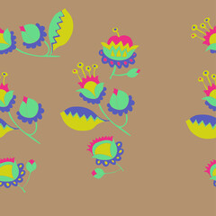 Horizontal arrangement  colored branch, flower . Hand drawn.