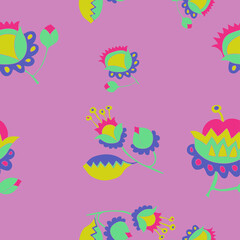 Seamless arrangement  colored branch, flower . Hand drawn.