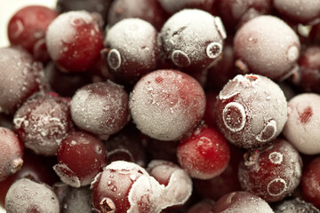 Close up of frozen cranberries.