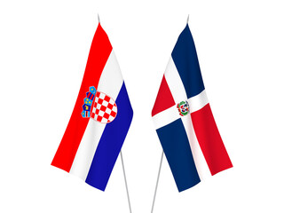 National fabric flags of Croatia and Dominican Republic isolated on white background. 3d rendering illustration.