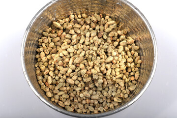 Dried thyme photo from above on white background.