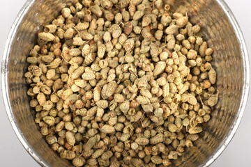 Dried thyme photo from above on white background.