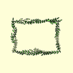 Green leaves frame, floral rectangle frame with twigs