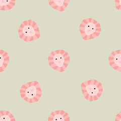 Lion pattern seamless in freehand style. Head predator on colorful background. Vector illustration for textile.