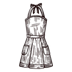 Apron pinafore isolated. Housewife inventory for kitchen in hand drawn style.