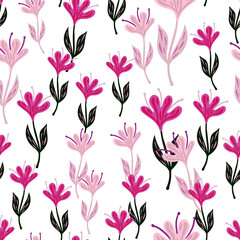 Flower cute seamless pattern. Hand drawn field background.