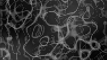 Abstract halftone background of circles. Random mosaic design. A pattern of rhinestones, shiny particles. Maze. Pixels. Banner for technology, medicine, social networks, websites. - obrazy, fototapety, plakaty