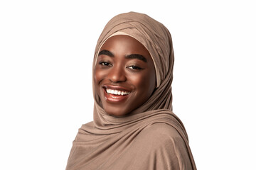 Portrait of beautiful young muslim African american woman laughing