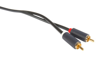 Audio cable with RCA connection, tulip. Isolated on white background.