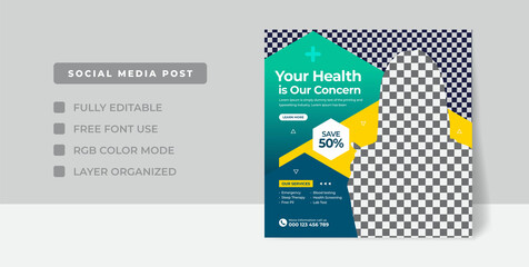 Medical health social media post, web banner, and Instagram post template