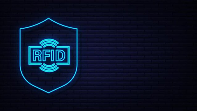 RFID Radio Frequency IDentification Neon icon. Technology concept. Digital technology. Motion Graphic