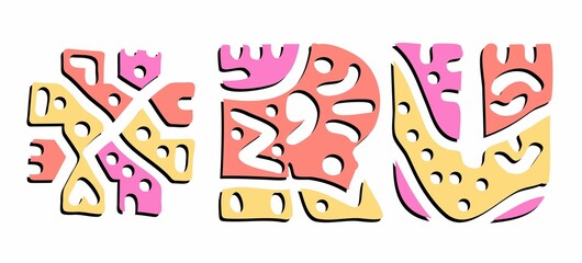 RU Hashtag. Doodle isolate text. Colored curves decorative doodle letters. Hashtag #RU is abbreviation for the Russia for print, booklet, banner, flyer. Stock vector.