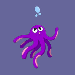 Purple cat octopus is looking on bubbles