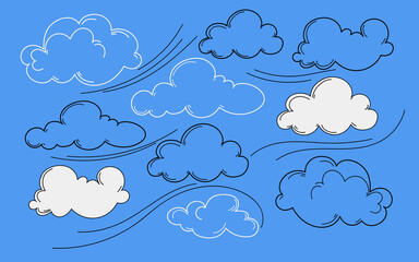 Hand drawn doodle sketch style cloud set.Vector elements.