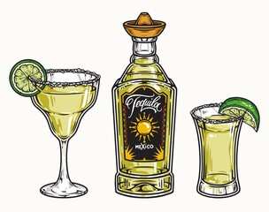 Colorful collection of drinks from tequila