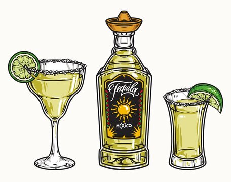 Colorful collection of drinks from tequila