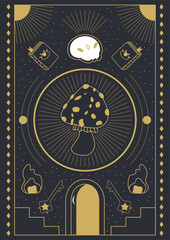 Design in boho style for the cover, astrology, tarot. Fly agaric. Vector illustration.