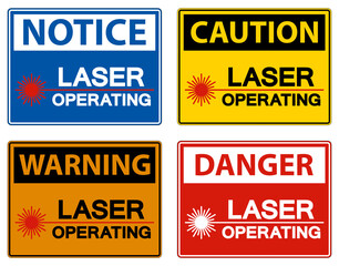 Warning Safety Sign Laser Operating On White Background