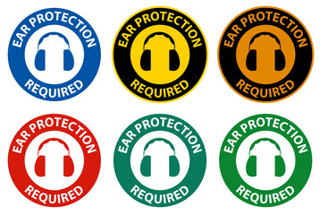 Caution Ear Protection Required Sign on white background