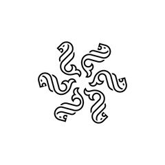 six lion fishtail flower mandala logo. Vector illustration