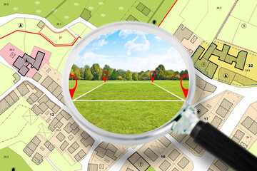 Searching a free Land plot with a vacant land available for building construction - Concept seen...