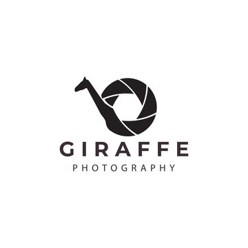 giraffe with photography camera logo vector icon symbol illustration design