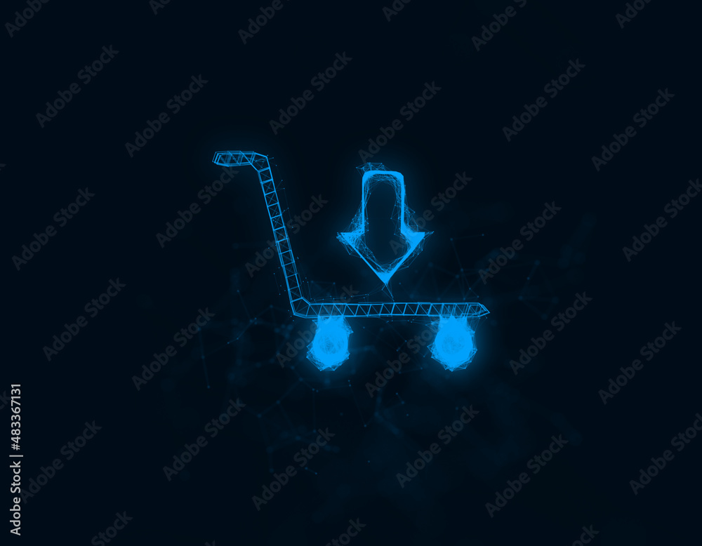 Fototapete Shopping cart icon with plexus effect. Connected lines with dots. Illustration