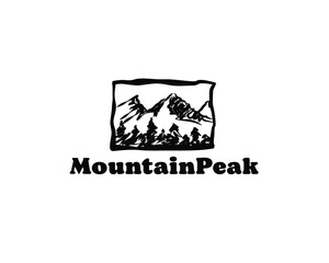 brush scribble mountain peak logo design. Vector illustration