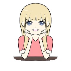 頬杖をつく女の子・金髪