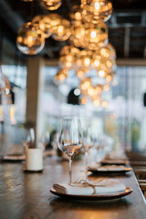 Empty glasses in restaurant.