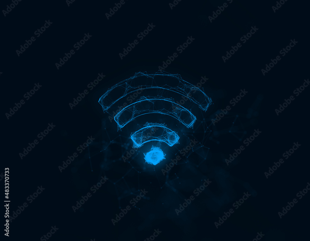 Poster Wi-Fi icon with plexus effect. Connected lines with dots. Illustration