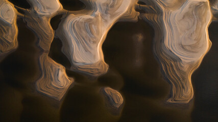 Beautiful sandy river bottom at low tide in northern Siberia on a sunny summer day