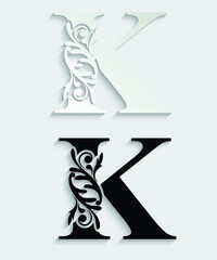 letter K. flower letters. Vintage ornament initial Alphabet. Logo vector	

