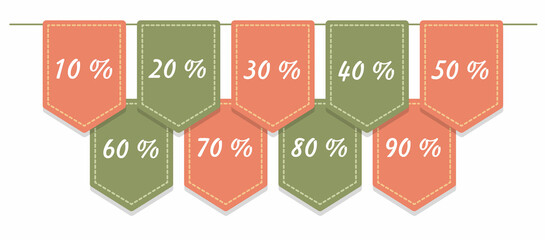 Garland of flags, bunting banner for sales with discount offers. Vector illustration. Flat style. Pink and green