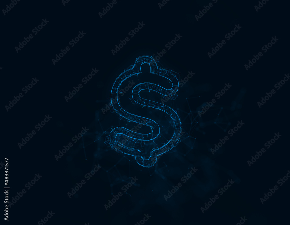 Poster dollar symbol icon with glitch art effect. connected lines with dots. illustration